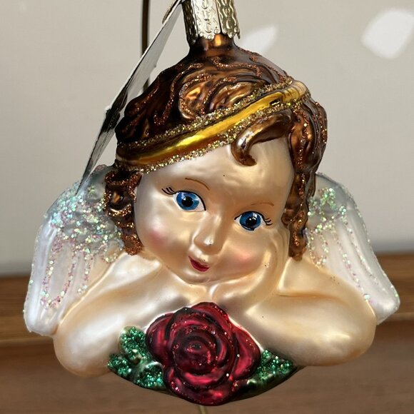 Merck Family's Old World Christmas "Cherub Bust" Blown Glass Ornament 2009 10182 - Picture 1 of 13